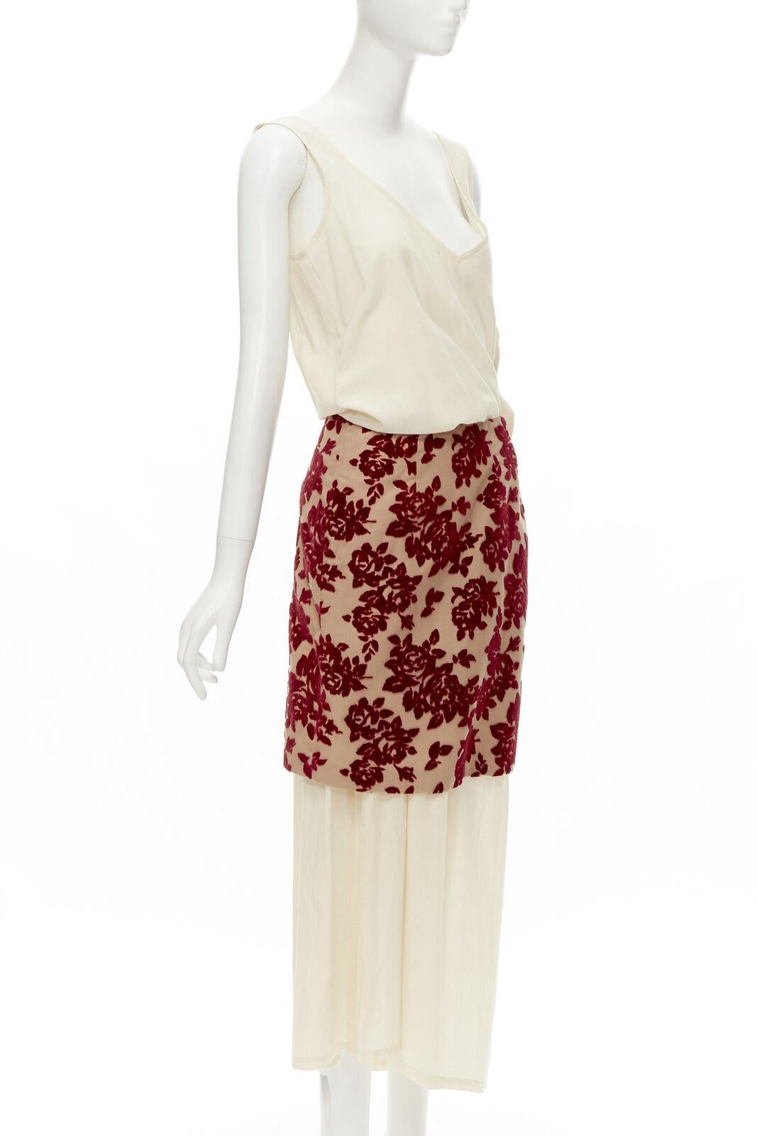COMME DES GARCONS Vintage 1996 Runway beige red velvet devore wrap dress M In Good Condition For Sale In Hong Kong, NT
