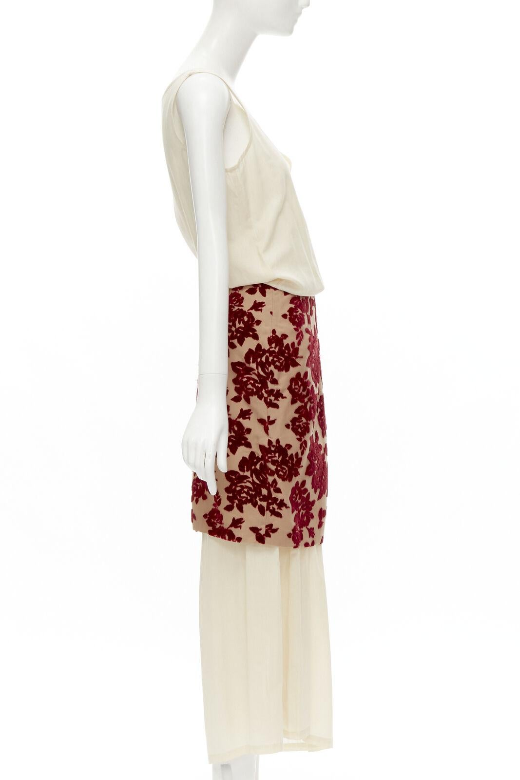 Women's COMME DES GARCONS Vintage 1996 Runway beige red velvet devore wrap dress M For Sale