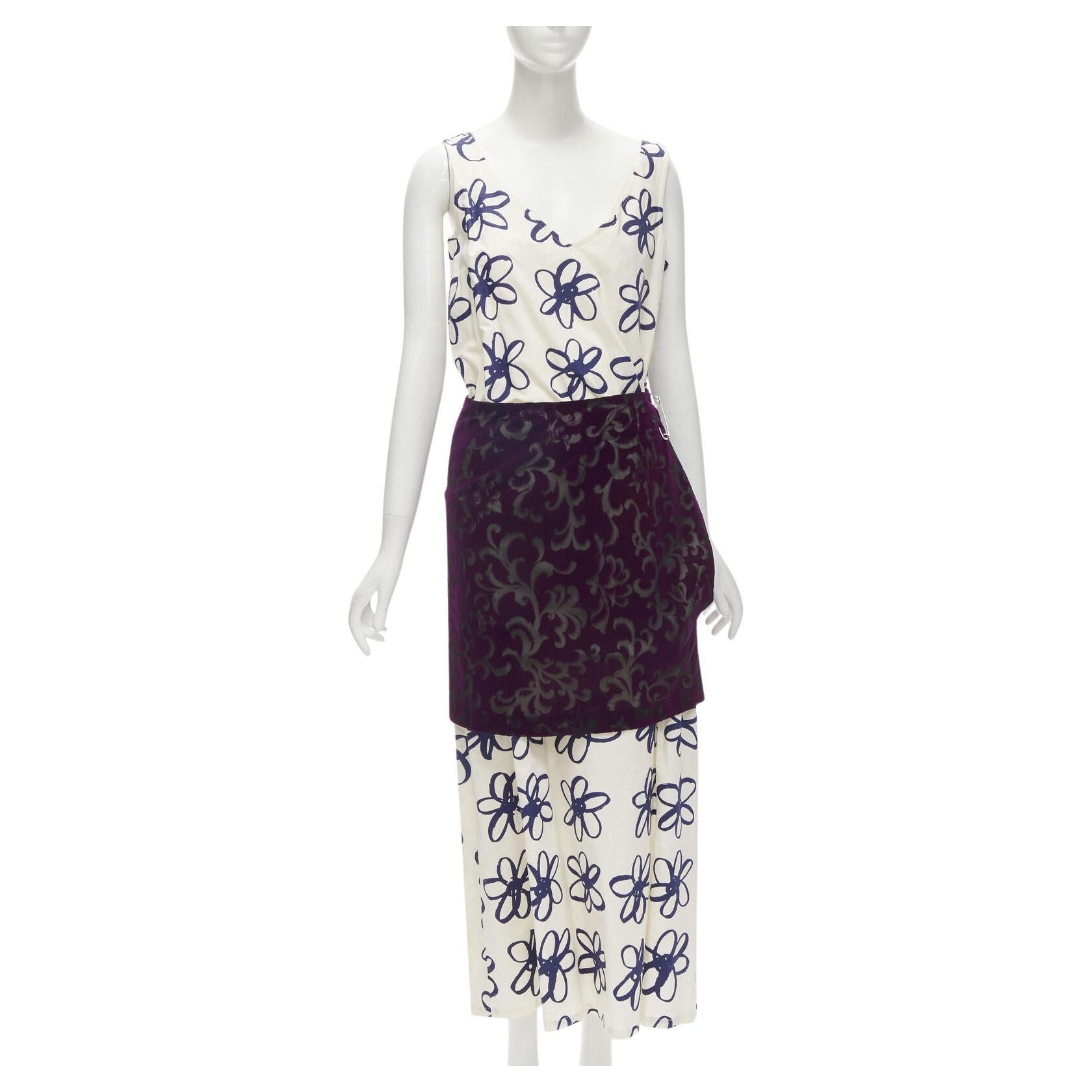 COMME DES GARCONS Vintage 1996 Runway blue purple velvet devour wrap dress M For Sale