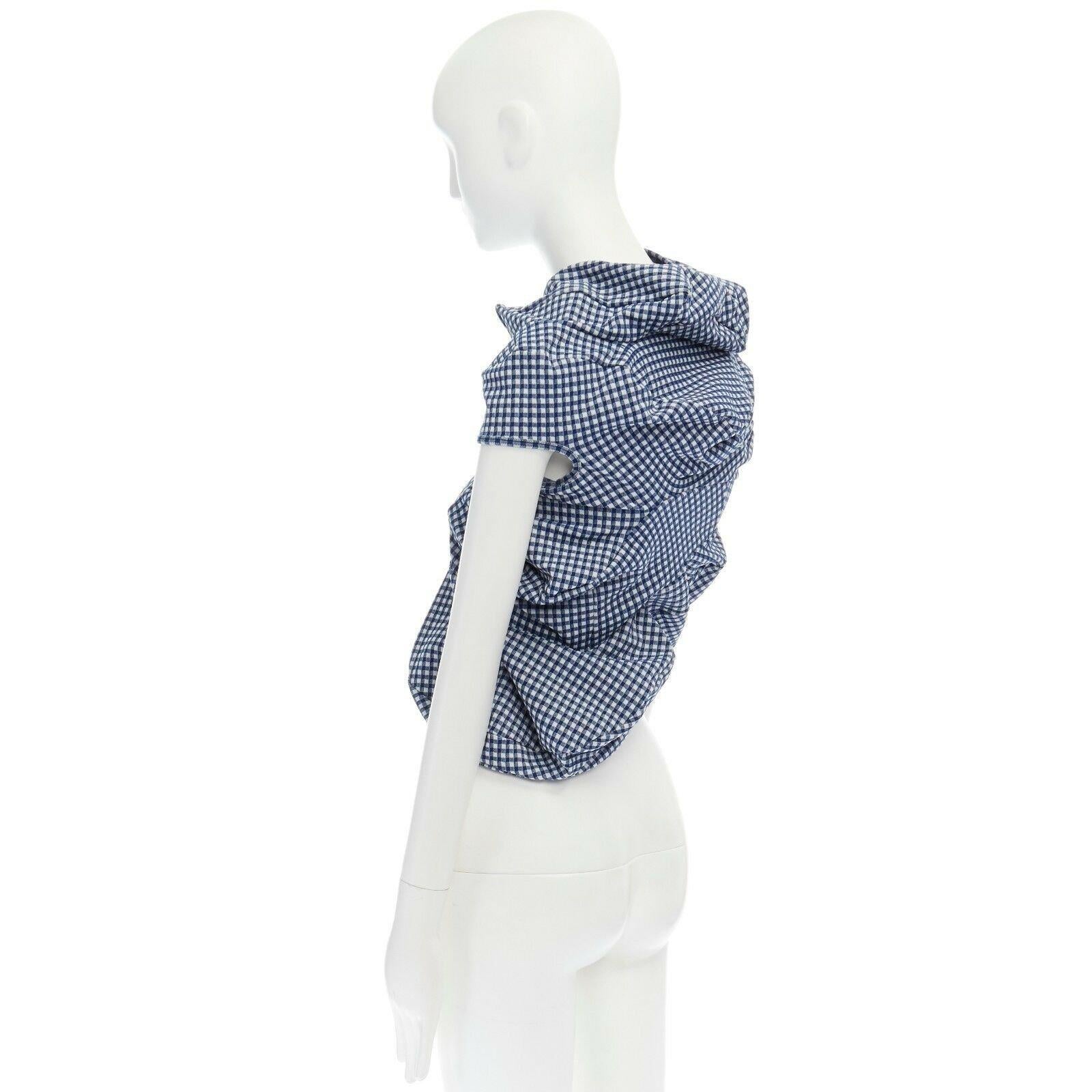 COMME DES GARCONS Vintage 1997 Lumps Bumps blue white gingham irregular cut top In Good Condition In Hong Kong, NT