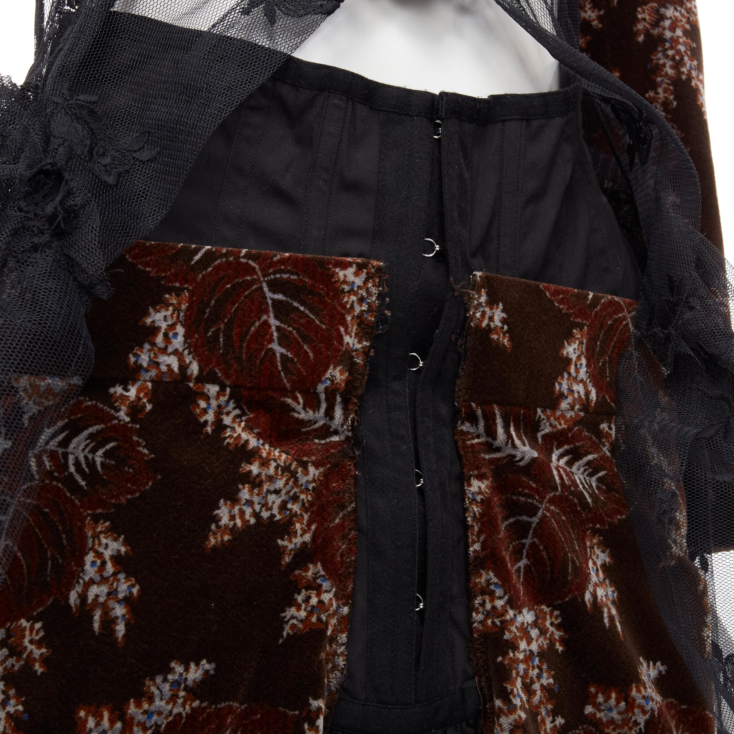 COMME DES GARCONS Vintage 2001 brown leaf velvet floral embroidered coat set S For Sale 5