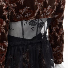 COMME DES GARCONS Vintage 2001 brown leaf velvet floral embroidered coat set S
