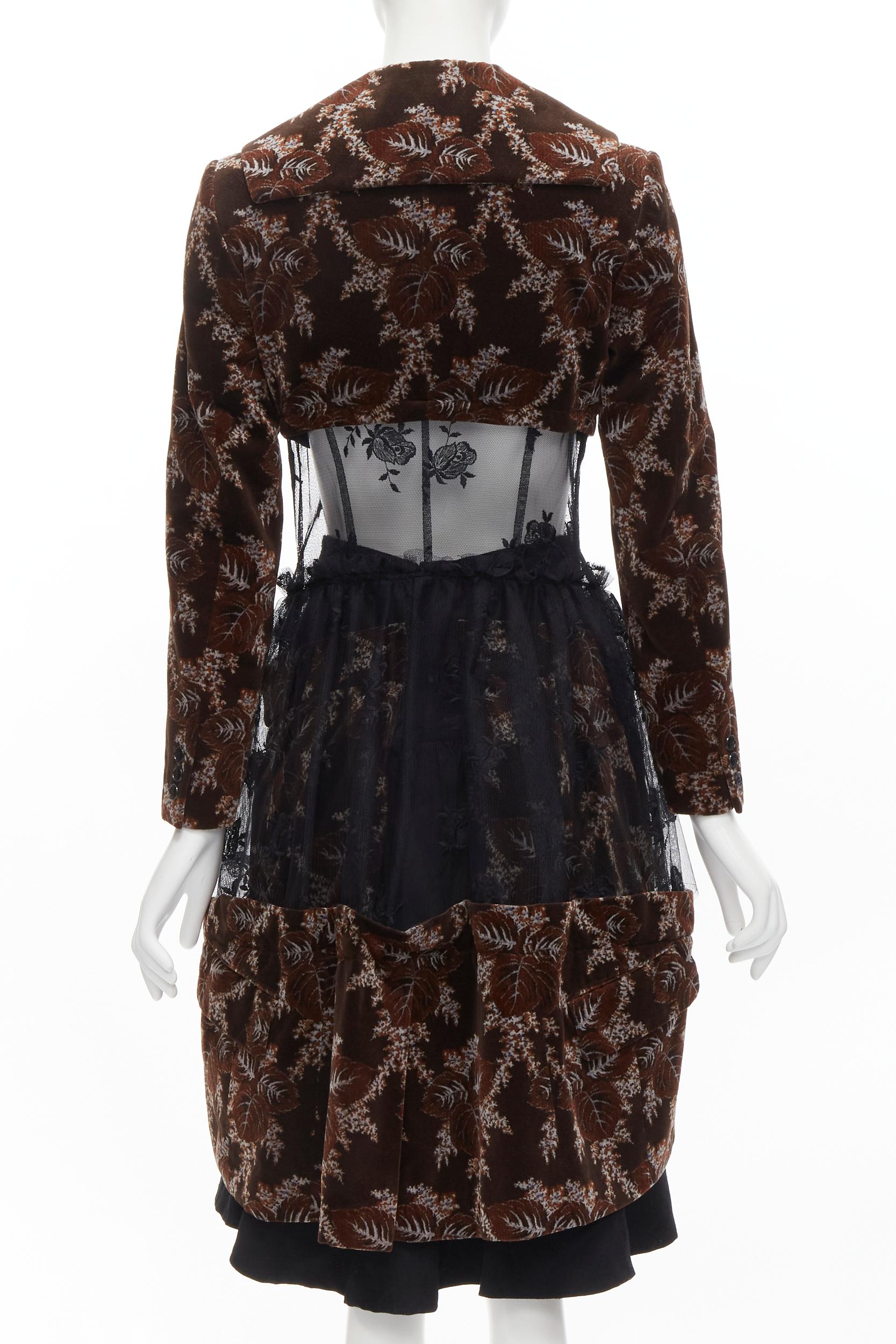 Women's COMME DES GARCONS Vintage 2001 brown leaf velvet floral embroidered coat set S For Sale