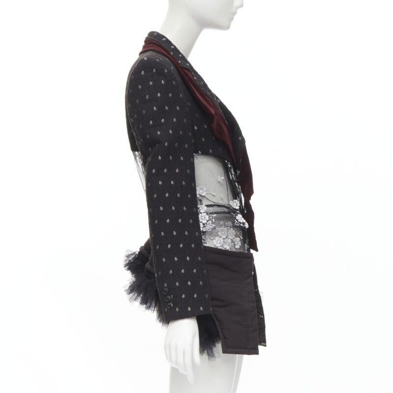 COMME DES GARCONS Vintage 2001 Runway black velvet floral mesh  tulle blazer S In Excellent Condition In Hong Kong, NT