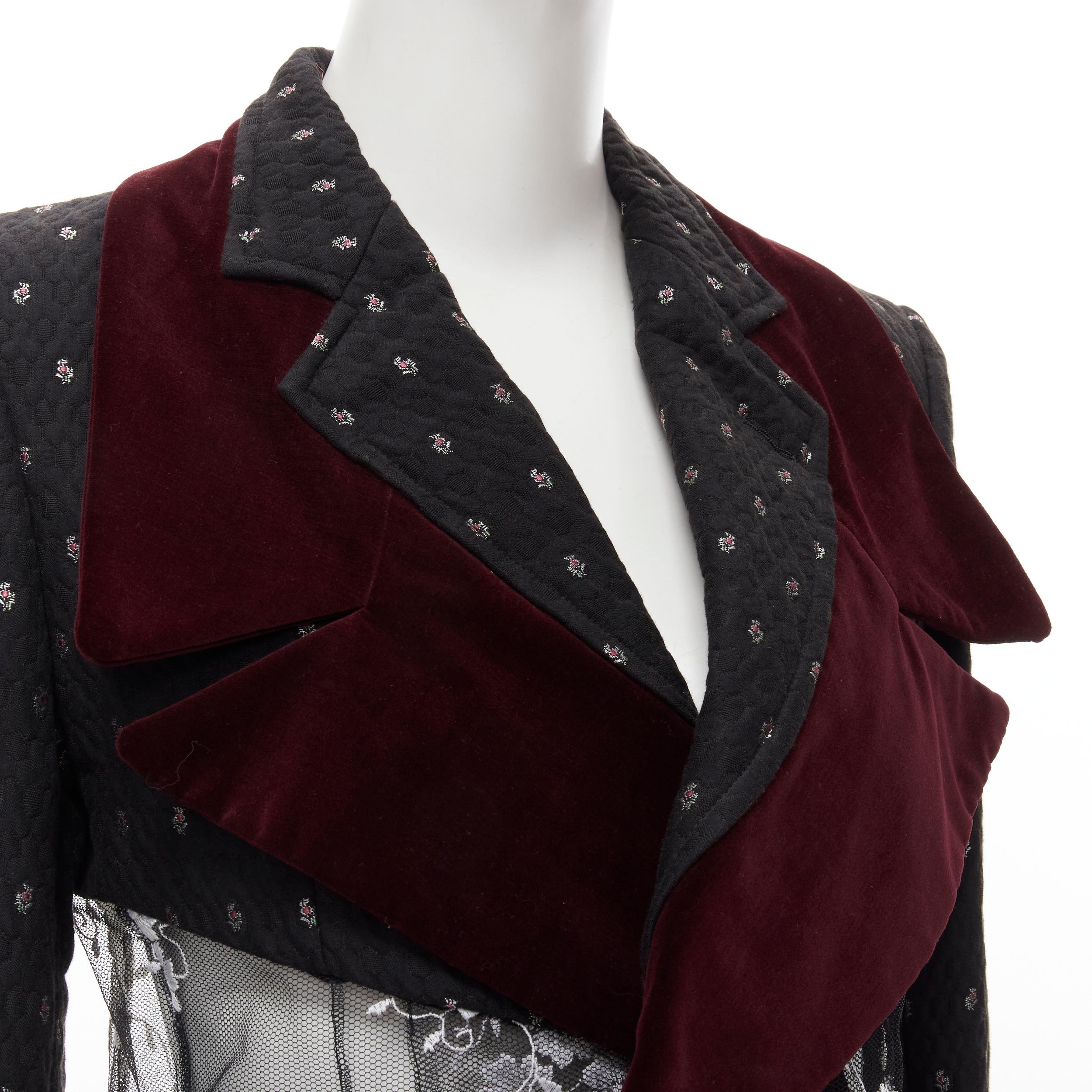 COMME DES GARCONS Vintage 2001 Runway black velvet floral mesh  tulle blazer S For Sale 1