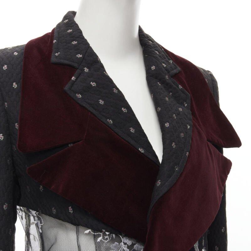 COMME DES GARCONS Vintage 2001 Runway black velvet floral mesh  tulle blazer S 2