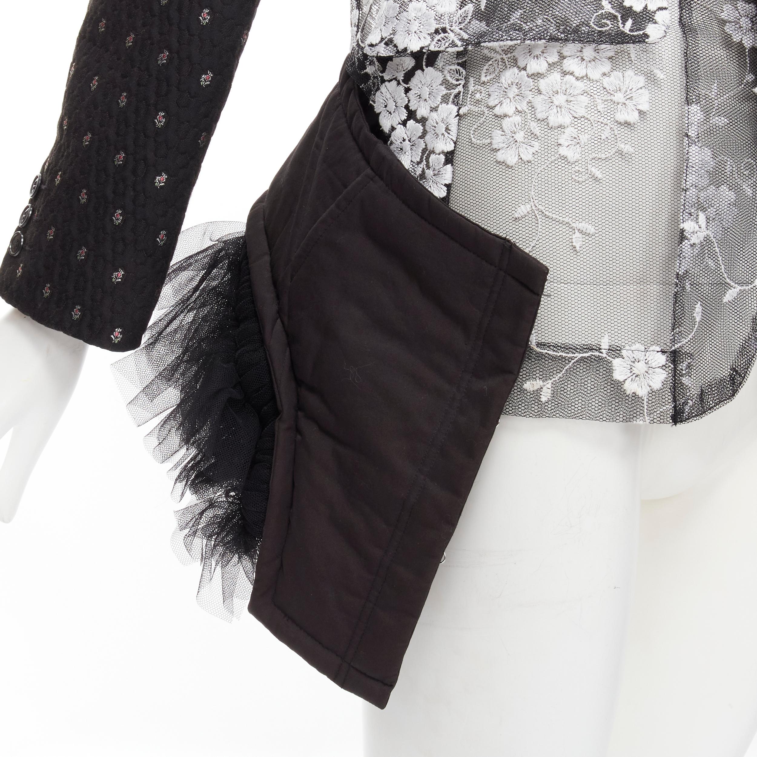 COMME DES GARCONS Vintage 2001 Runway black velvet floral mesh  tulle blazer S For Sale 3
