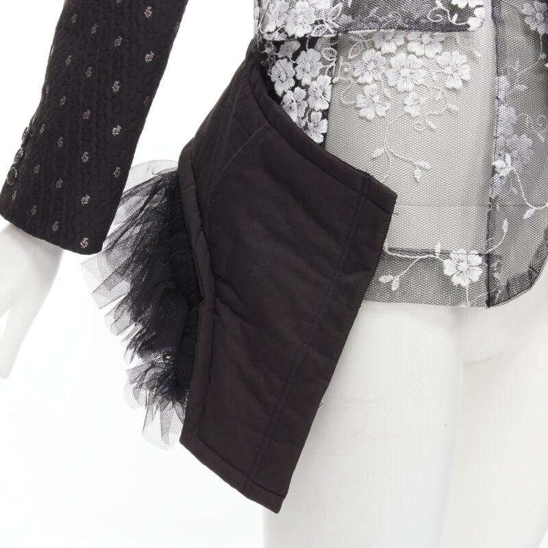 COMME DES GARCONS Vintage 2001 Runway black velvet floral mesh  tulle blazer S 4