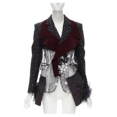 COMME DES GARCONS Vintage 2001 Runway black velvet floral mesh  tulle blazer S