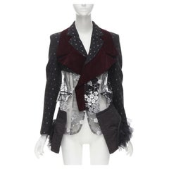 COMME DES GARCONS Vintage 2001 Runway black velvet floral mesh  tulle blazer S