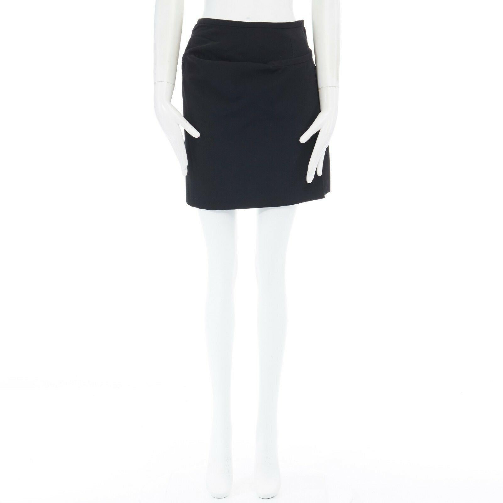 Black COMME DES GARCONS Vintage AD1989 black wool pleated dual buckle wrap skirt M 26