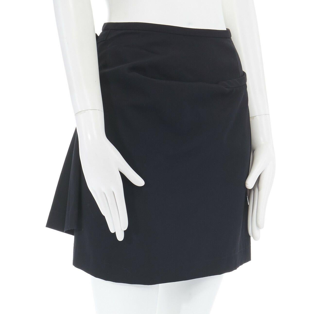 Women's COMME DES GARCONS Vintage AD1989 black wool pleated dual buckle wrap skirt M 26