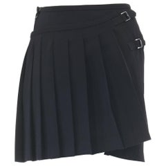 COMME DES GARCONS Vintage AD1989 black wool pleated dual buckle wrap skirt M 26"