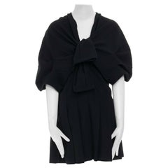 COMME DES GARCONS Vintage AW1994 black wool pleated shoulder tie front dress M