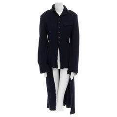 COMME DES GARCONS Vintage AW1994 navy shrunken boiled wool tail coat S US4