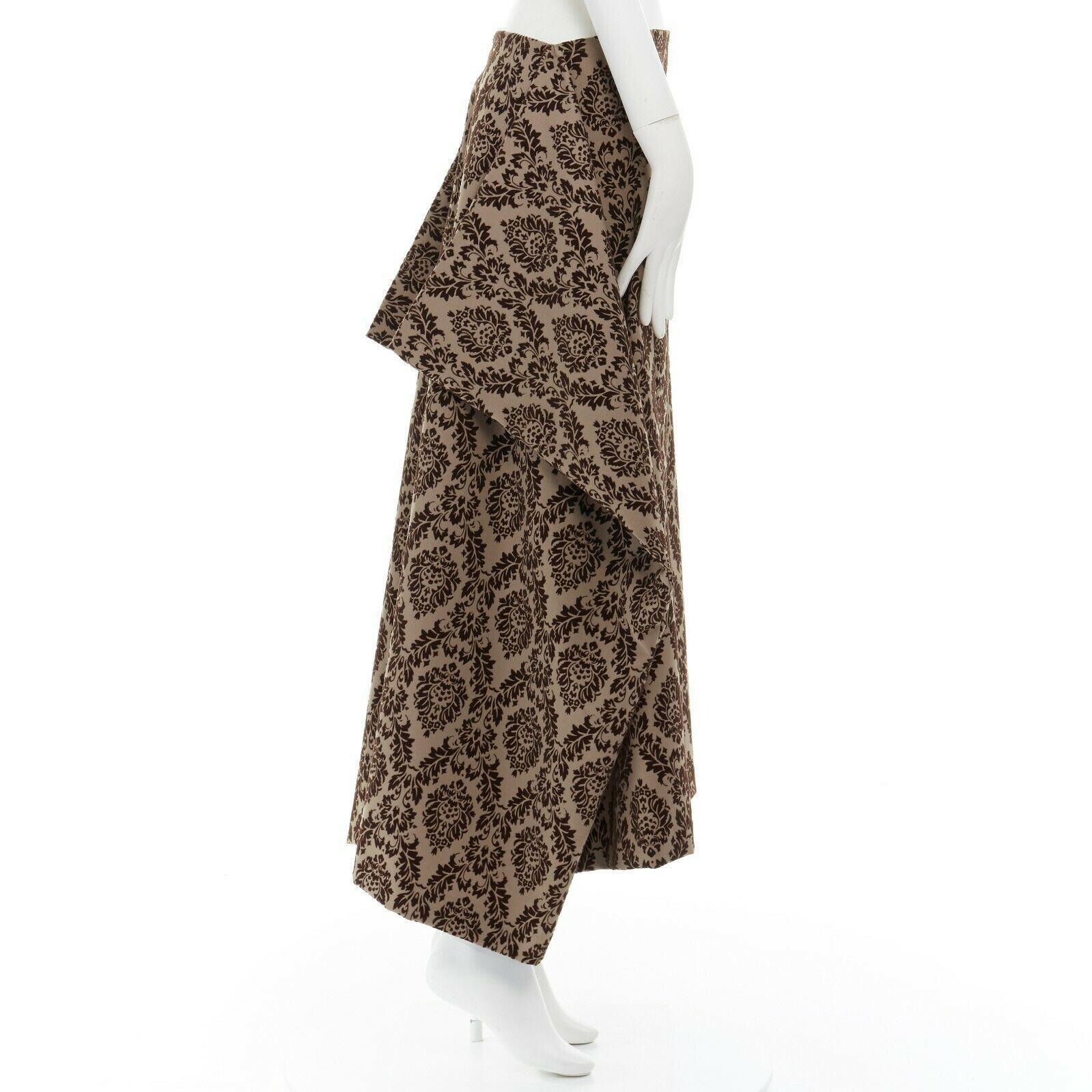 Black COMME DES GARCONS Vintage AW1996 brown damask devore velvet wing volume skirt S