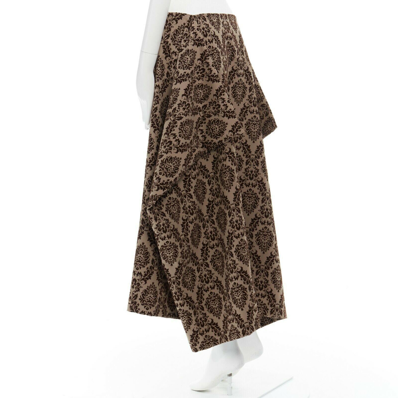 COMME DES GARCONS Vintage AW1996 brown damask devore velvet wing volume skirt S In Excellent Condition In Hong Kong, NT