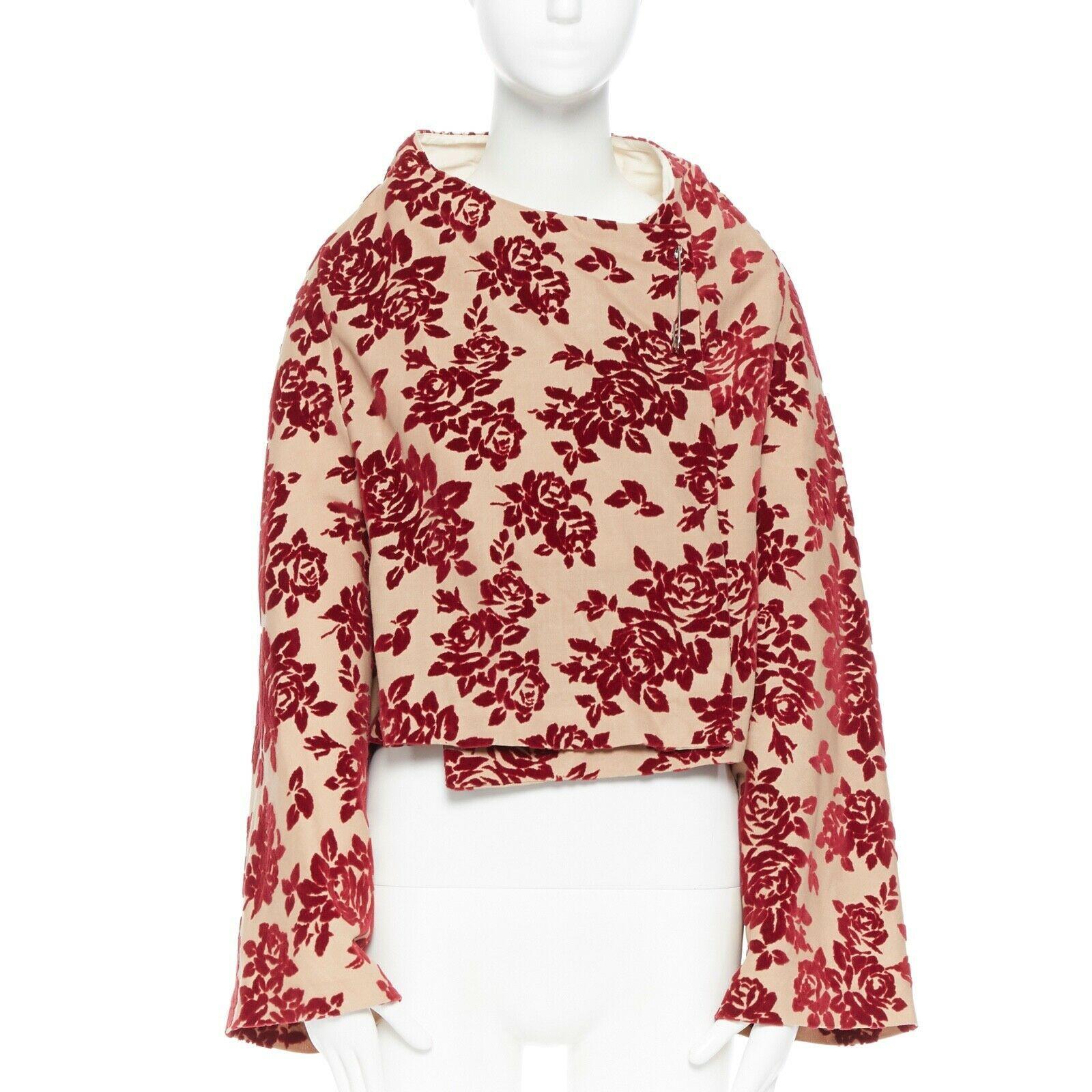 Beige COMME DES GARCONS Vintage AW1996 brown floral velvet devore wrap front jacket M