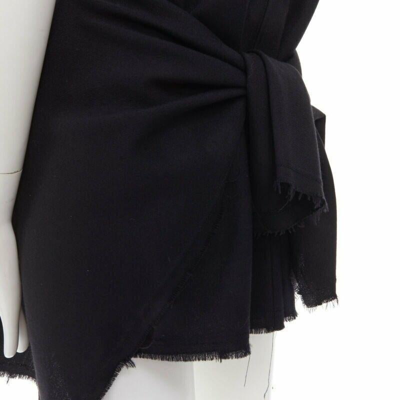COMME DES GARCONS Vintage AW94 black wool raw edge slit sides tie back dress M For Sale 5