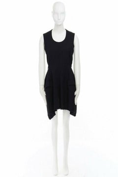 COMME DES GARCONS Vintage AW94 black wool raw edge slit sides tie back dress M