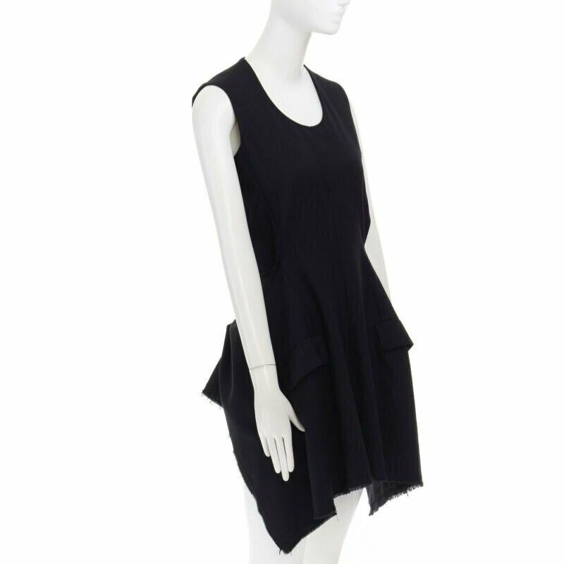 Black COMME DES GARCONS Vintage AW94 black wool raw edge slit sides tie back dress M For Sale