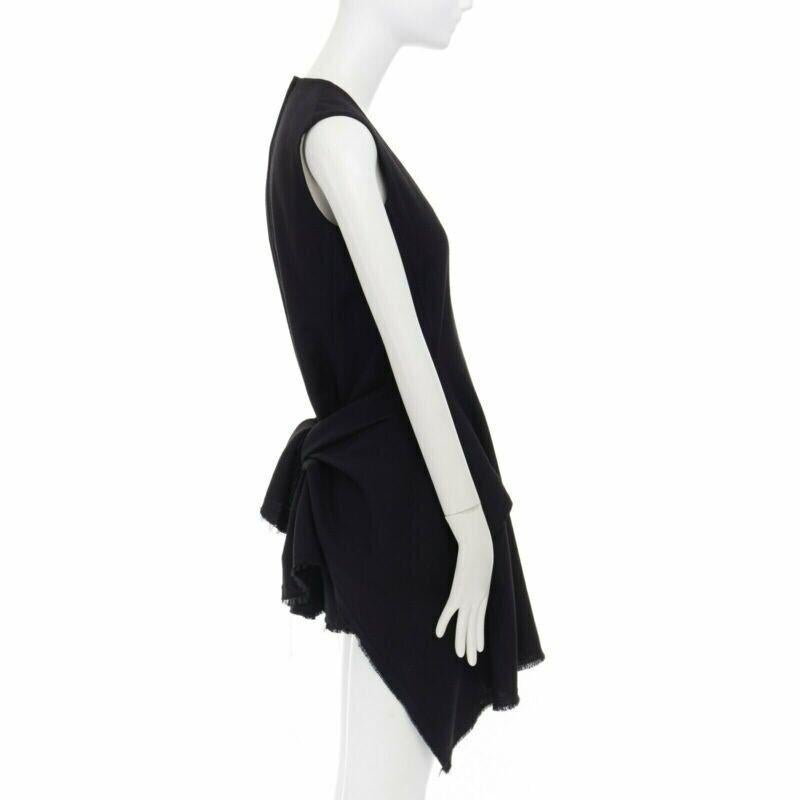 COMME DES GARCONS Vintage AW94 black wool raw edge slit sides tie back dress M In Good Condition For Sale In Hong Kong, NT