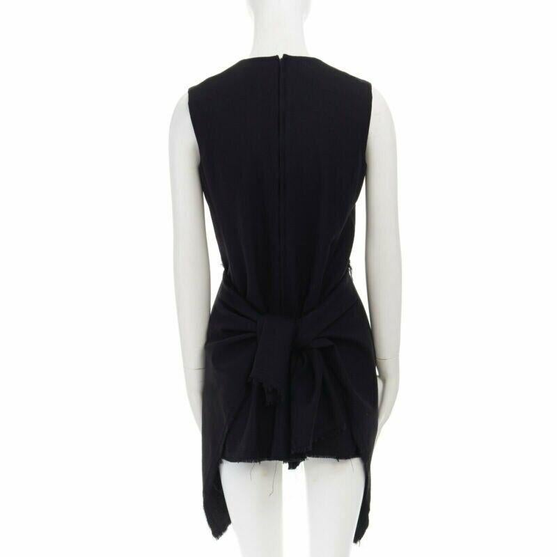 Women's COMME DES GARCONS Vintage AW94 black wool raw edge slit sides tie back dress M For Sale