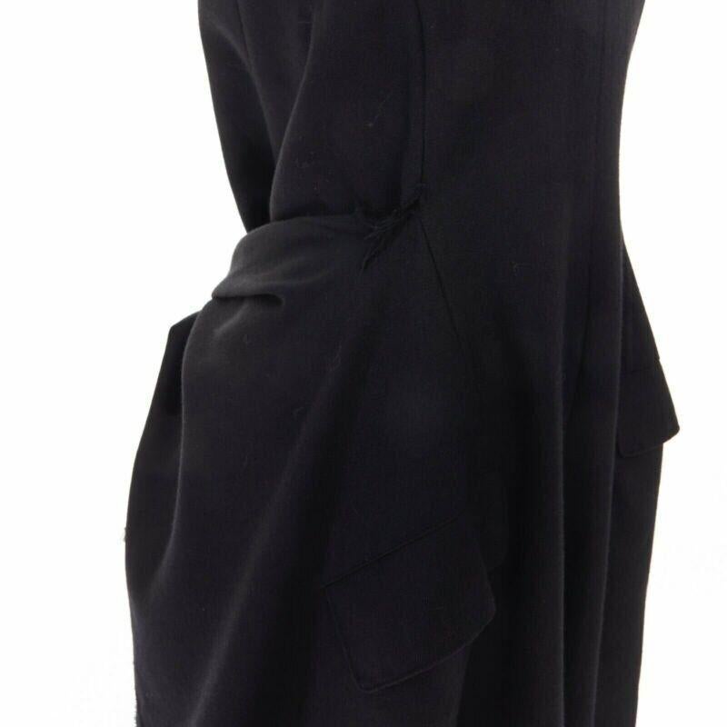 COMME DES GARCONS Vintage AW94 black wool raw edge slit sides tie back dress M For Sale 3