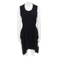 COMME DES GARCONS Vintage AW94 black wool raw edge slit sides tie back dress M