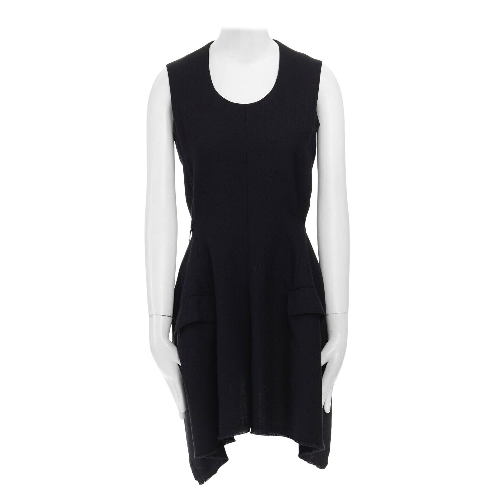 COMME DES GARCONS Vintage AW94 black wool raw edge slit sides tie back dress M