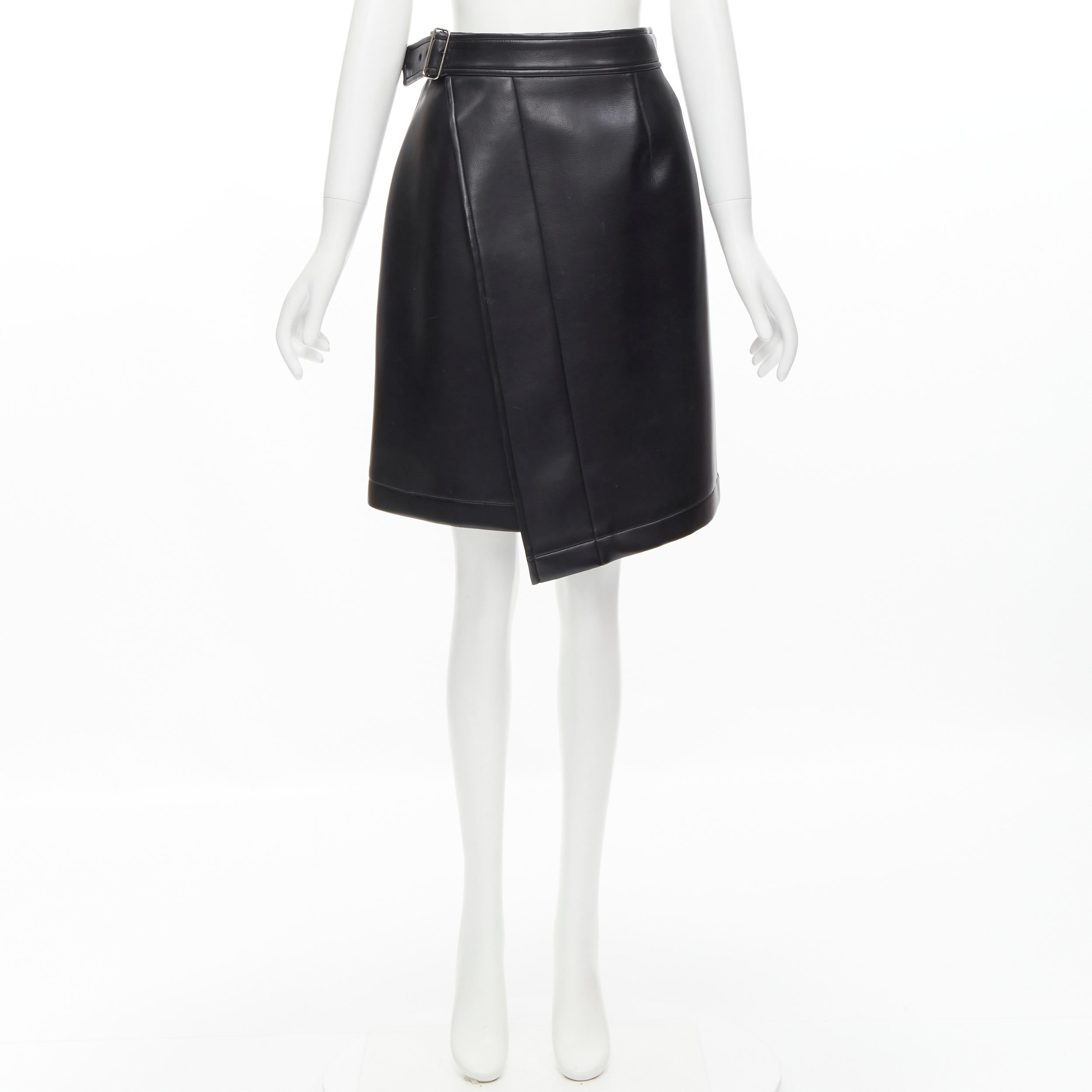 COMME DES GARCONS Vintage black faux leather silver buckle asymmetric skirt M For Sale 4