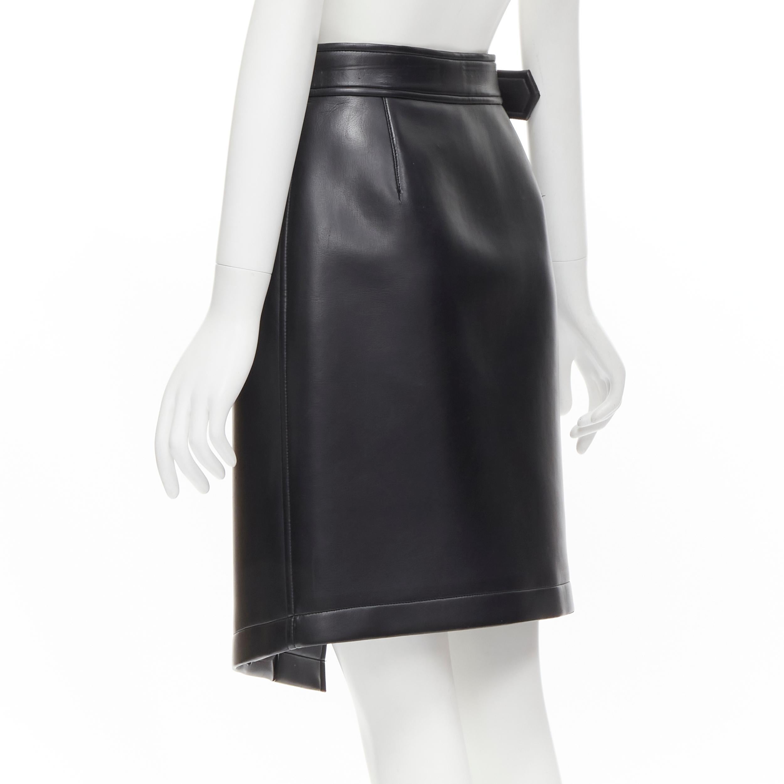 Black COMME DES GARCONS Vintage black faux leather silver buckle asymmetric skirt M For Sale