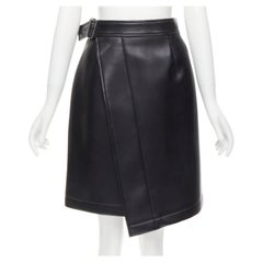 COMME DES GARCONS Vintage black faux leather silver buckle asymmetric skirt M