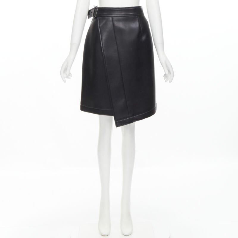 COMME DES GARCONS Vintage black faux leather silver buckle wrap skirt M For Sale 7