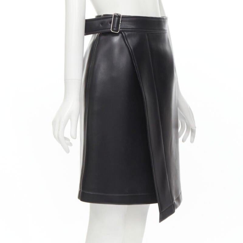 Black COMME DES GARCONS Vintage black faux leather silver buckle wrap skirt M For Sale