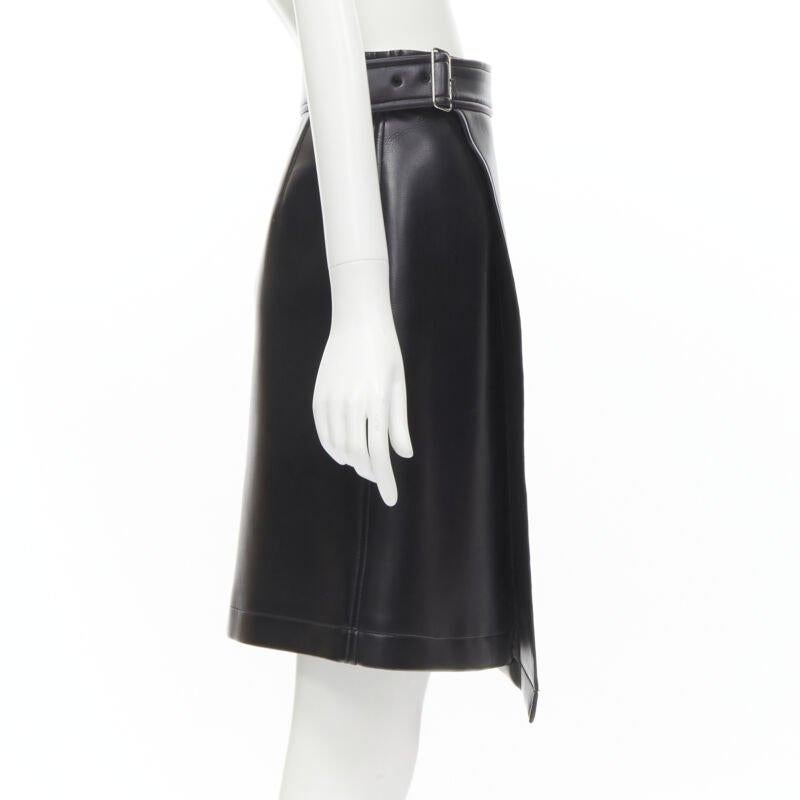 COMME DES GARCONS Vintage black faux leather silver buckle wrap skirt M In Good Condition For Sale In Hong Kong, NT