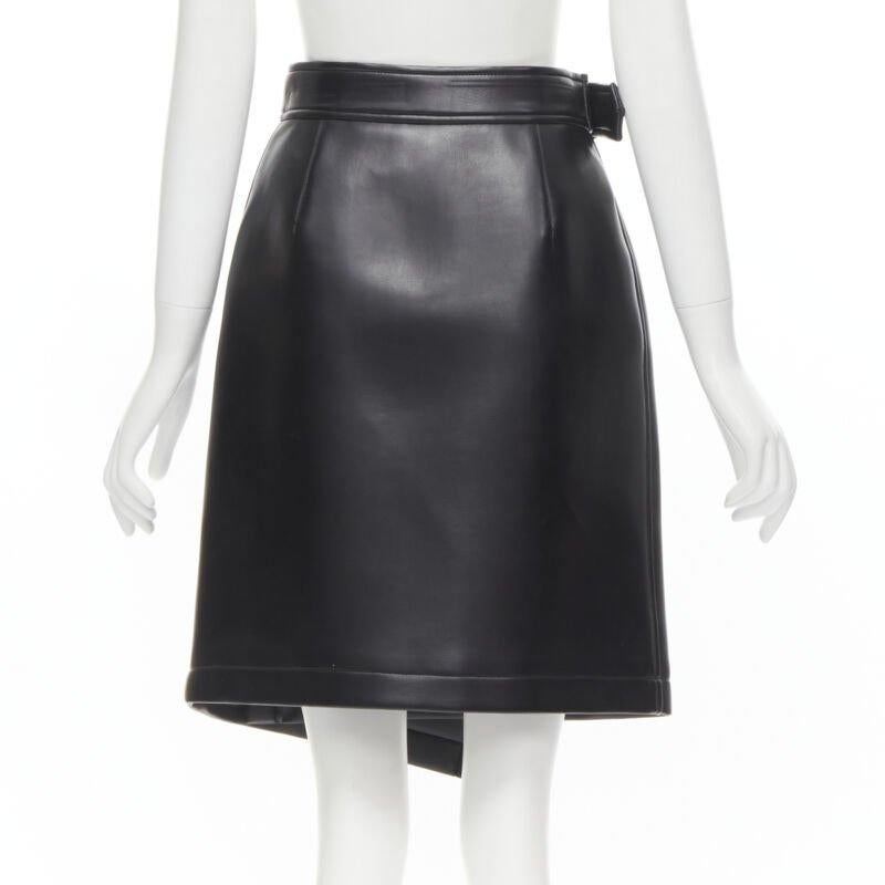 Women's COMME DES GARCONS Vintage black faux leather silver buckle wrap skirt M For Sale
