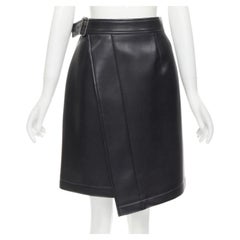 COMME DES GARCONS Vintage black faux leather silver buckle wrap skirt M