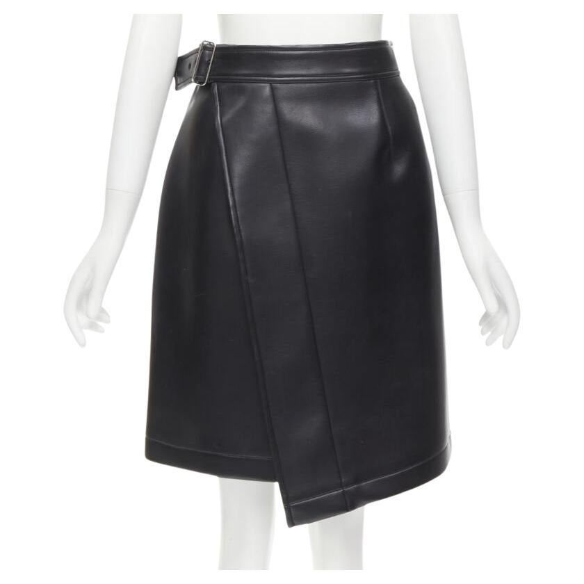 COMME DES GARCONS Vintage black faux leather silver buckle wrap skirt M For Sale