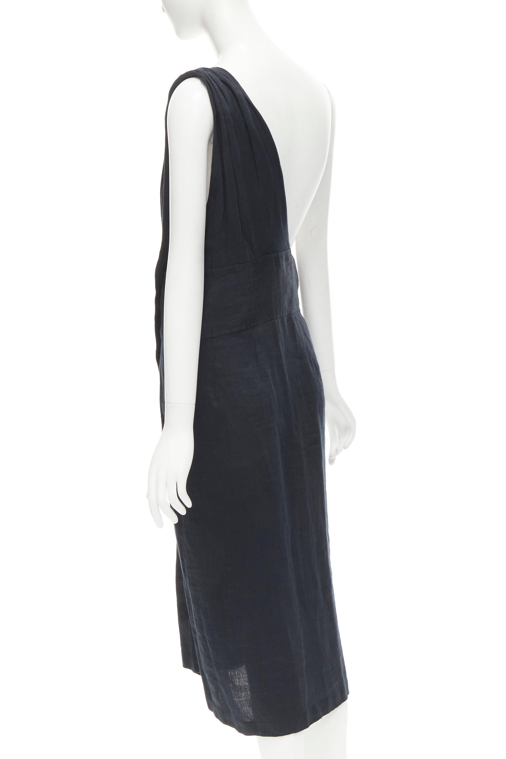 COMME DES GARCONS Vintage black linen one shoulder sash button dungaree skirt S For Sale 1
