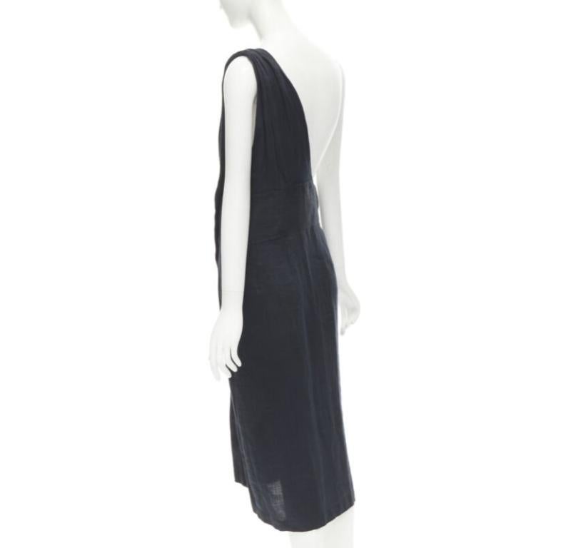 COMME DES GARCONS Gonna vintage in lino nera monospalla con bottoni a fascia S in vendita 1