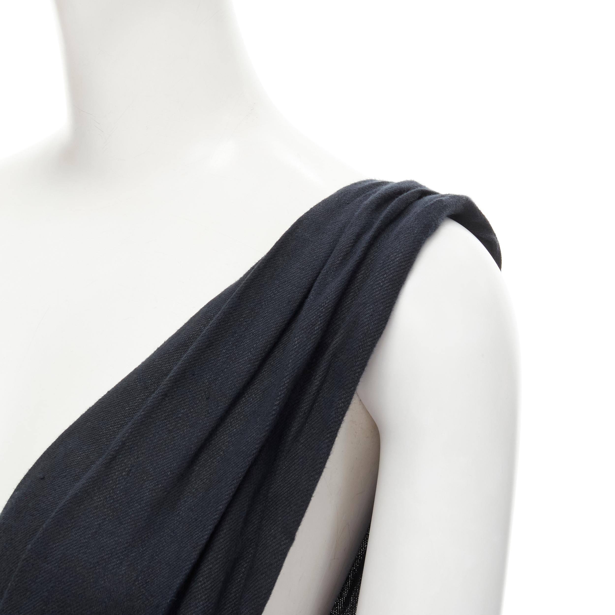 COMME DES GARCONS Vintage black linen one shoulder sash button dungaree skirt S For Sale 2