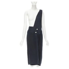 COMME DES GARCONS Vintage lin noir jupe salopette à une épaule avec ceinture et boutons S
