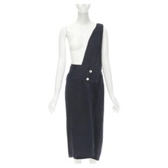 COMME DES GARCONS Vintage black linen one shoulder sash button dungaree skirt S