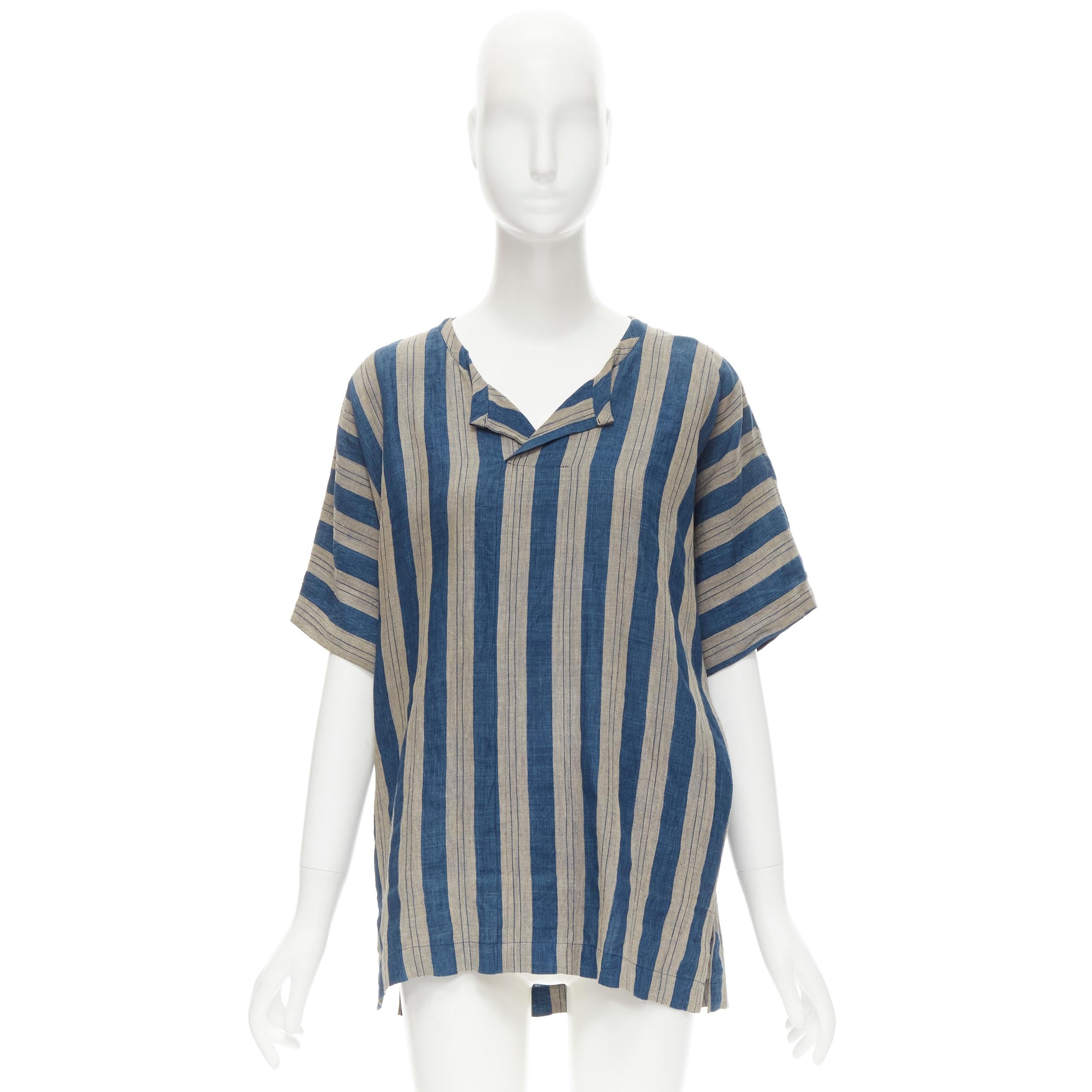 COMME DES GARCONS Vintage brown blue striped linen boxy fit shirt S For Sale 5