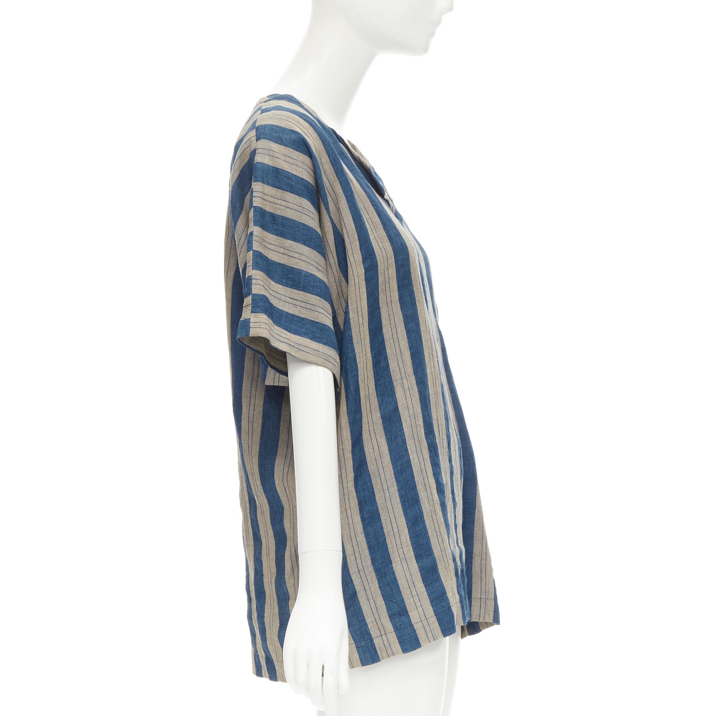 COMME DES GARCONS Vintage brown blue striped linen boxy fit shirt S In Excellent Condition For Sale In Hong Kong, NT