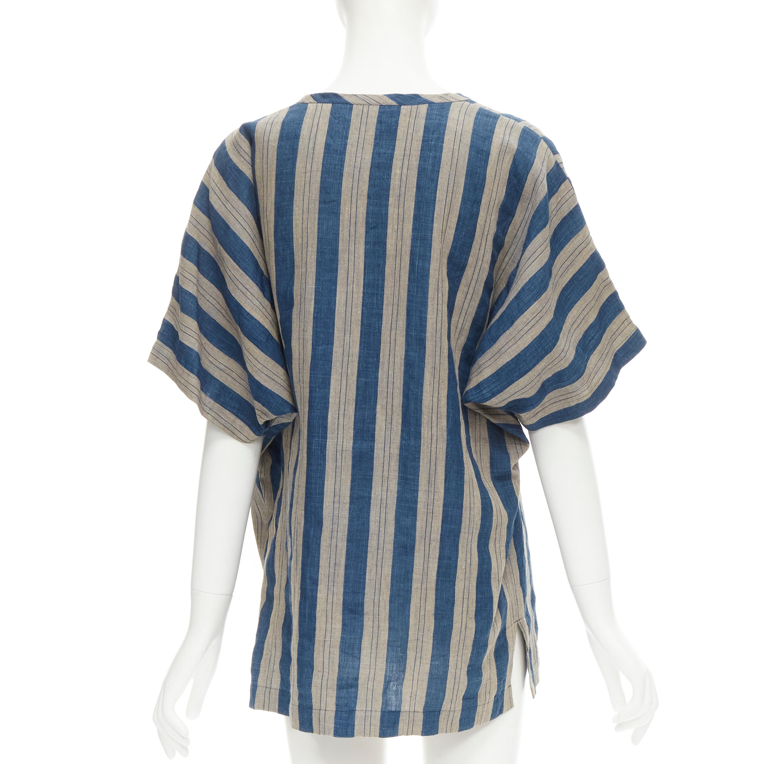 Women's COMME DES GARCONS Vintage brown blue striped linen boxy fit shirt S For Sale