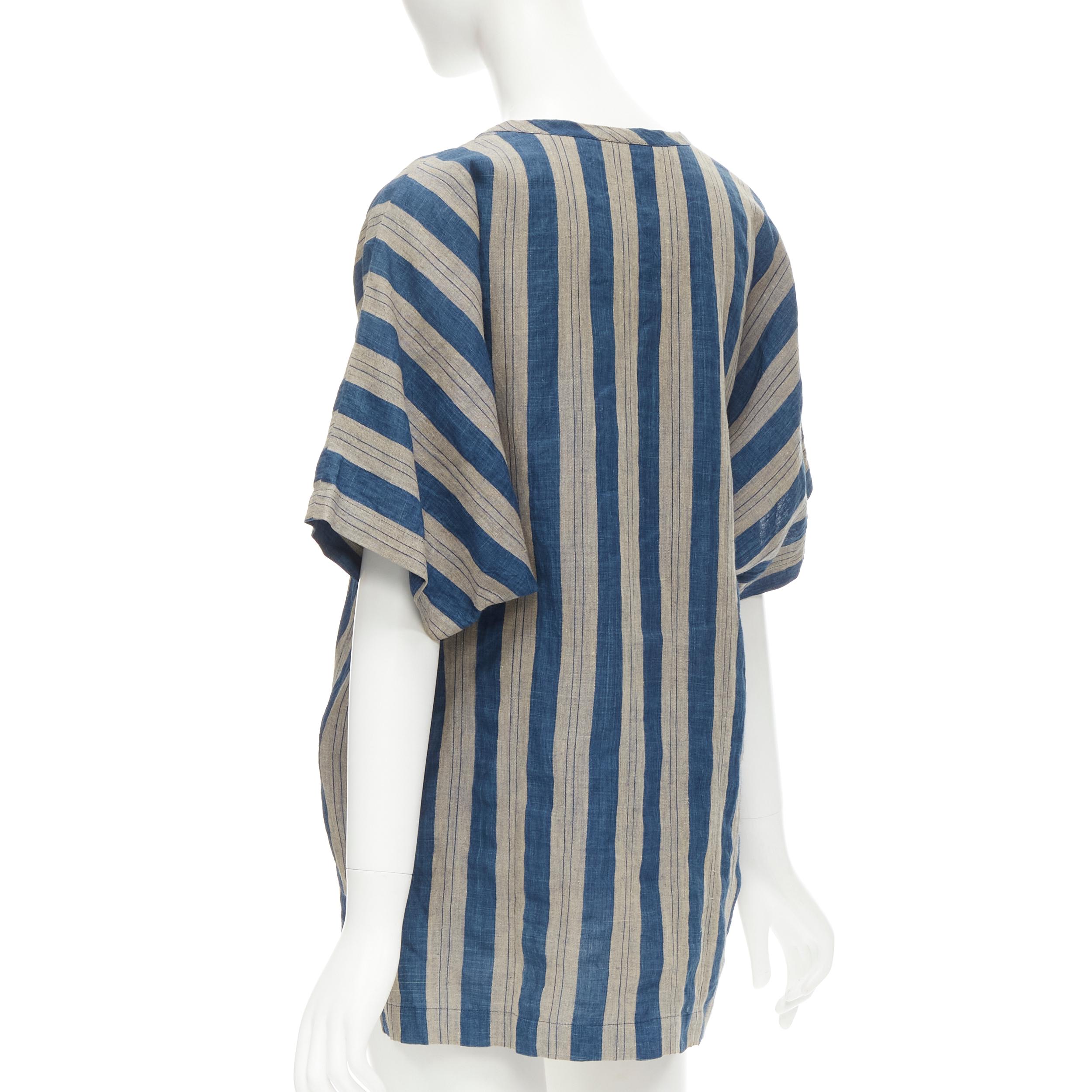 COMME DES GARCONS Vintage brown blue striped linen boxy fit shirt S For Sale 1