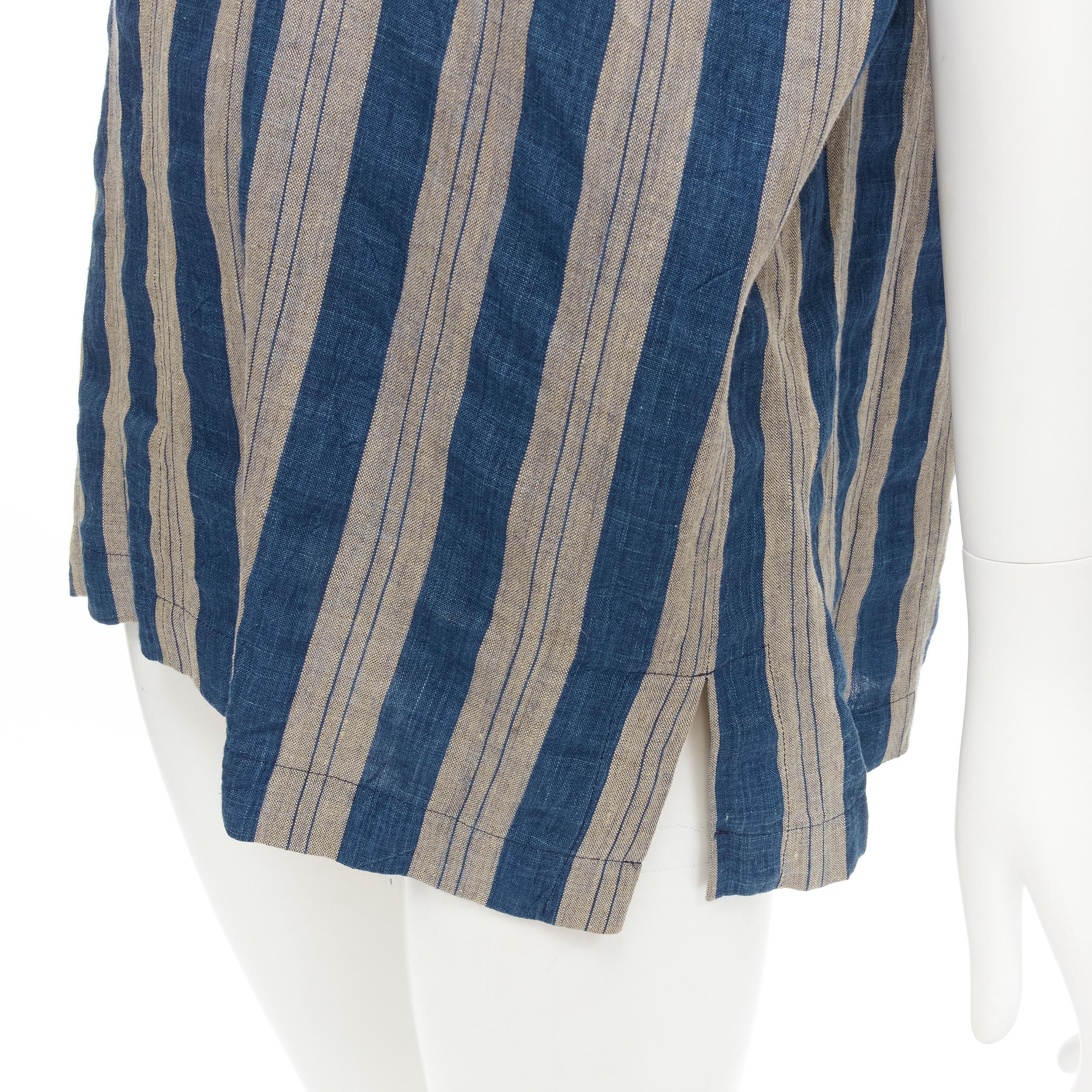 COMME DES GARCONS Vintage brown blue striped linen boxy fit shirt S For Sale 2