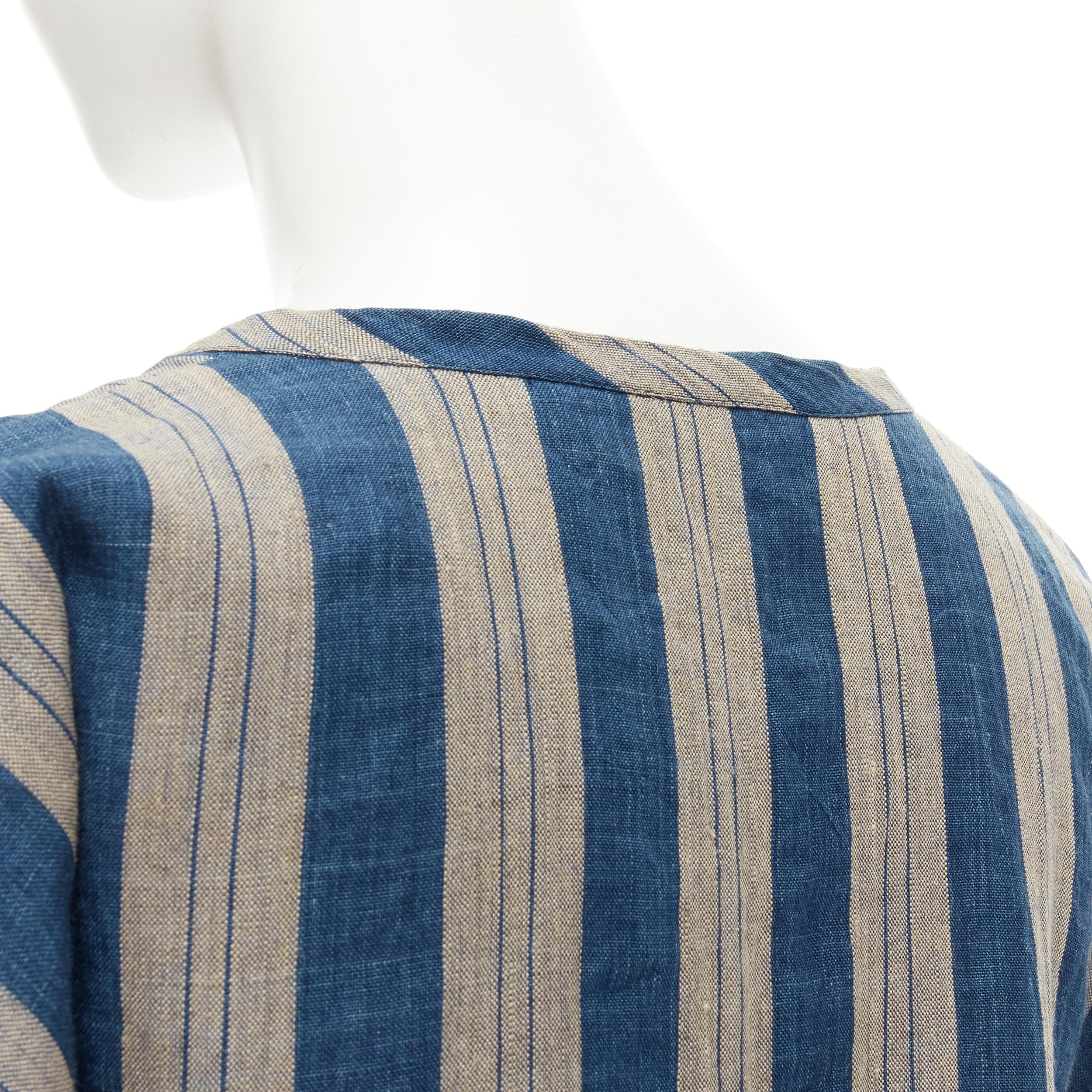 COMME DES GARCONS Vintage brown blue striped linen boxy fit shirt S For Sale 3